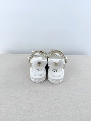 NWT Valentino Neoprene & Leather Stud Slingback Dad Sandals White Silver EU 40.5