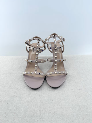 Valentino medium heel patent leather rockstud sandals, 40.5