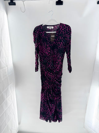 Diane von Furstenberg leopard print midi dress ruched, L