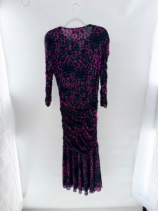 Diane von Furstenberg leopard print midi dress ruched, L