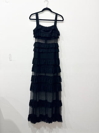 Alexis ruffle and mesh long dress, M