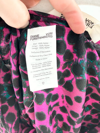 Diane von Furstenberg leopard print midi dress ruched, L