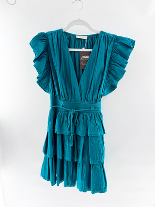 Ulla Johnson Mini dress with ruffle sleeves, tiered waist, & tie waist, 4