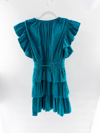 Ulla Johnson Mini dress with ruffle sleeves, tiered waist, & tie waist, 4