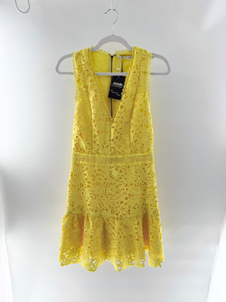 Alice & Olivia Lace mini dress with a deep v neck and flared skirt, 6