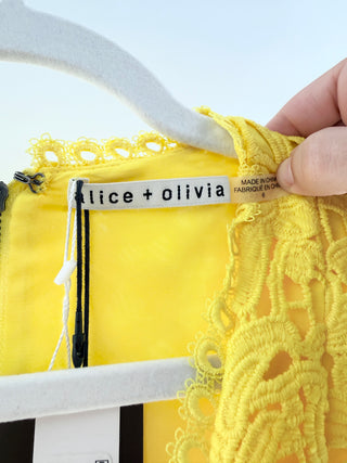 Alice & Olivia Lace mini dress with a deep v neck and flared skirt, 6