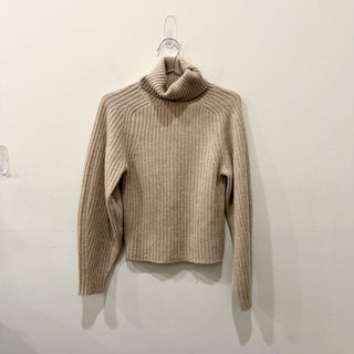 Vince Ribbed Turtleneck Cashmere Sweater with Open Back Tan Women's Size XXS