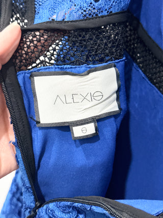 Alexis Bliss Sheer Lace  Cold Shoulder Long Gown Royal Blue Lily Women's Small