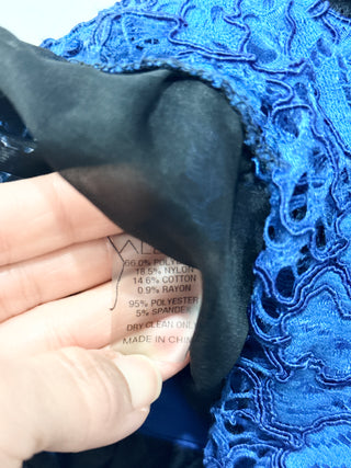 Alexis Bliss Sheer Lace  Cold Shoulder Long Gown Royal Blue Lily Women's Small