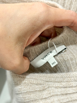 Vince Ribbed Turtleneck Cashmere Sweater with Open Back Tan Women's Size XXS