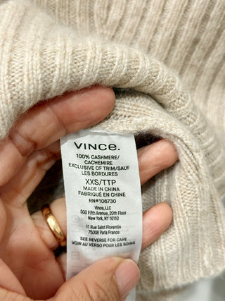 Vince Ribbed Turtleneck Cashmere Sweater with Open Back Tan Women's Size XXS