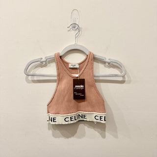 Celine Ribbed Logo Print Racerback Cropped Sports Bra Blush Pink Women's Size XS