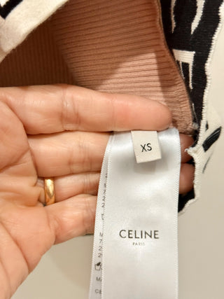 Celine Ribbed Logo Print Racerback Cropped Sports Bra Blush Pink Women's Size XS