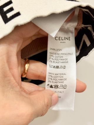 Celine Ribbed Logo Print Racerback Cropped Sports Bra Blush Pink Women's Size XS