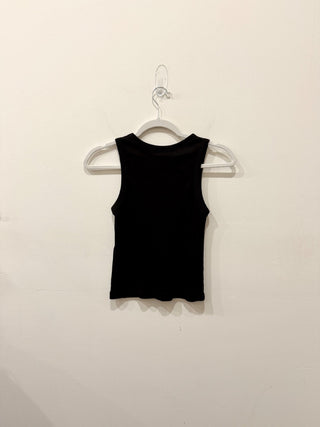 Celine Triomphe Ribbed Cotton Sleeveless Crew Neck Tank Top Black Women's Size S