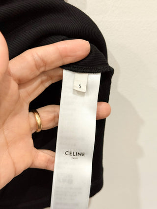 Celine Triomphe Ribbed Cotton Sleeveless Crew Neck Tank Top Black Women's Size S