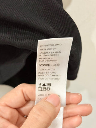 Celine Triomphe Ribbed Cotton Sleeveless Crew Neck Tank Top Black Women's Size S