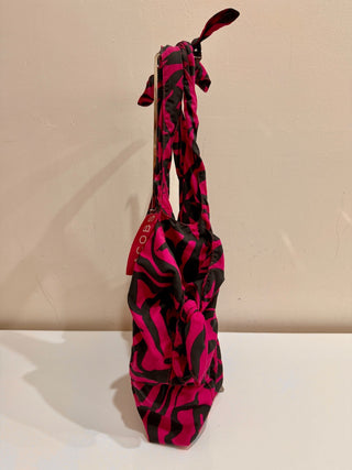 Marc Jacobs Nylon Animal Print Hobo Bow Tote Bag Black Pink Large