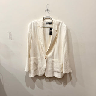 Zara Long Sleeve Notch Lapel Single Breasted Oversized Blazer Cream Women's Size M