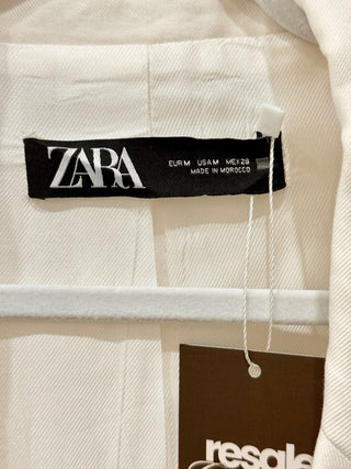Zara Long Sleeve Notch Lapel Single Breasted Oversized Blazer Cream Women's Size M