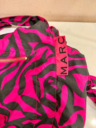 Marc Jacobs Nylon Animal Print Hobo Bow Tote Bag Black Pink Large