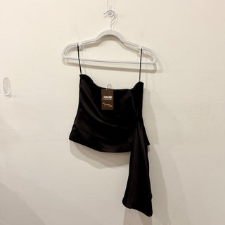 NWT Zara Satin Ruched Strapless Corset Top with Bows Black Women's Size Small