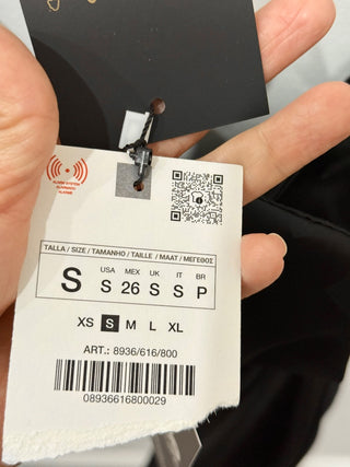 NWT Zara Satin Ruched Strapless Corset Top with Bows Black Women's Size Small