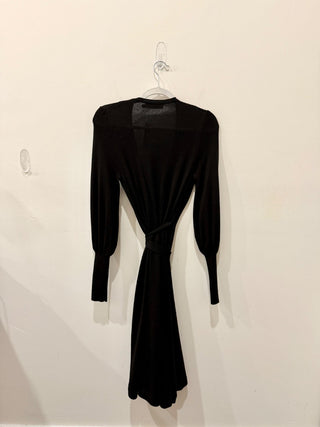 Zimmermann Merino Wool Long Sleeve Surplice Wrap Midi Dress Black Women's Size 0