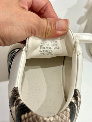 Tory Burch Leigh T-Logo Leather w/ Stamped Snake Print Court Sneakers White 6