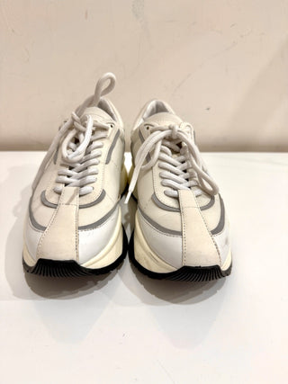 Jimmy Choo Leather and Neoprene Raine Choo Logo Platform Sneakers White EU 37.5