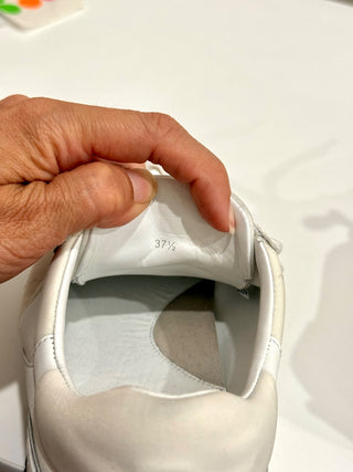 Jimmy Choo Leather and Neoprene Raine Choo Logo Platform Sneakers White EU 37.5