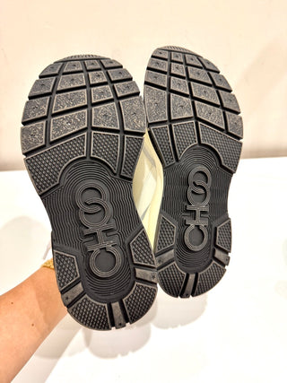 Jimmy Choo Leather and Neoprene Raine Choo Logo Platform Sneakers White EU 37.5