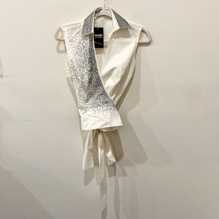 Ermanno Scervino Rhinestones Sleeveless Wrap Waistcoat White/Silver 40 IT / US 4