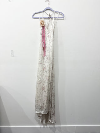 LoveShackFancy 100% Silk Floral Halterneck Maxi Slip Dress Cream Pink Womens P