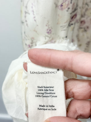 LoveShackFancy 100% Silk Floral Halterneck Maxi Slip Dress Cream Pink Womens P