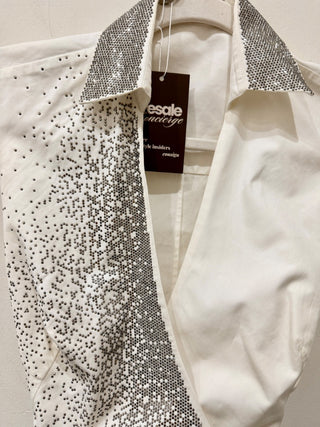 Ermanno Scervino Rhinestones Sleeveless Wrap Waistcoat White/Silver 40 IT / US 4