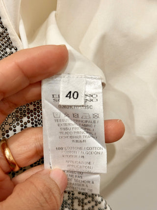 Ermanno Scervino Rhinestones Sleeveless Wrap Waistcoat White/Silver 40 IT / US 4