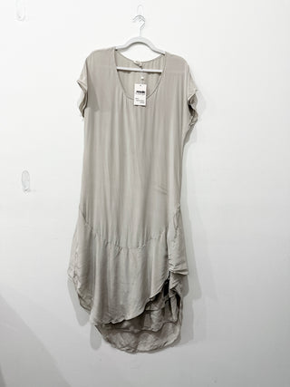 Petiole 100% Silk Short Sleeve Hi-Low T-Shirt Midi Dress Gray Women's Size 1 / S