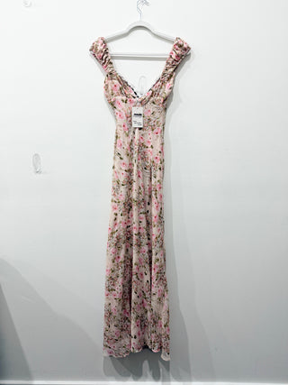 For Love & Lemons Emmaline Floral Lace Trim Maxi Dress Pink Women's Size XS