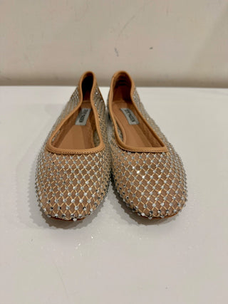 NWOT Steve Madden Auden Crystal Mesh Ballet Flat Shoes Tan Women's Size US 8