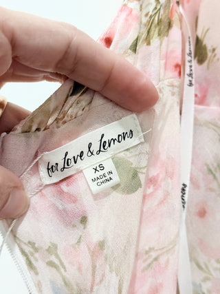 For Love & Lemons Emmaline Floral Lace Trim Maxi Dress Pink Women's Size XS