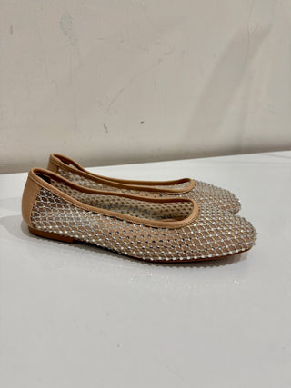 NWOT Steve Madden Auden Crystal Mesh Ballet Flat Shoes Tan Women's Size US 8