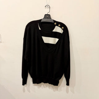 Sonia Rykiel 100% Wool Nautical Striped Oversized Pullover Sweater Black/White S