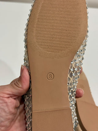 NWOT Steve Madden Auden Crystal Mesh Ballet Flat Shoes Tan Women's Size US 8