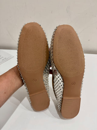 NWOT Steve Madden Auden Crystal Mesh Ballet Flat Shoes Tan Women's Size US 8