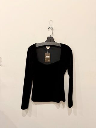 L'Agence Kinley Velvet Long Sleeve Square Neck Top Black/Noir Women's Size Small