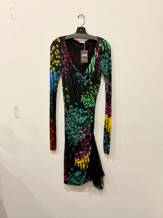 Emanuel Ungaro Winter Garden Knee Length Sheath Dress Black Multi 44 IT / US 6