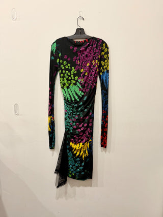 Emanuel Ungaro Winter Garden Knee Length Sheath Dress Black Multi 44 IT / US 6