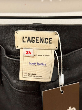 L'Agence Lamb Leather Mid-Rise Skinny Cropped Pants Black Women's Size 28 / 6