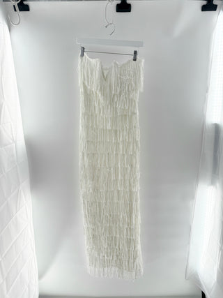 Luxxel strapless beaded fringe maxi dress, S